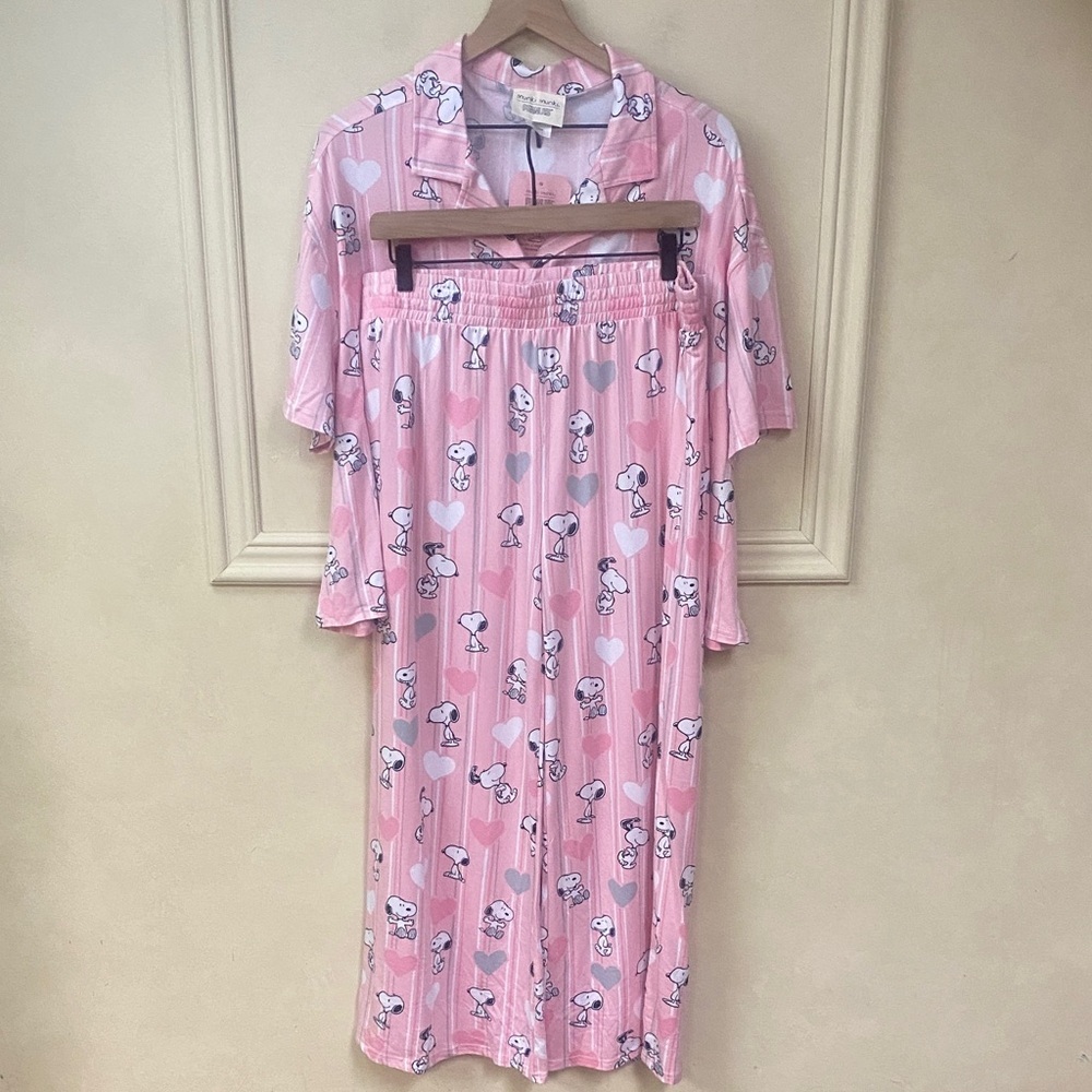 New! Munki Munki Peanuts Snoopy Candy Stripe Pajama Set XL - Picture 2 of 5